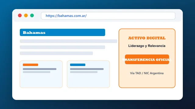 Vista del activo digital estratégico bahamas.com.ar y transferencia formal